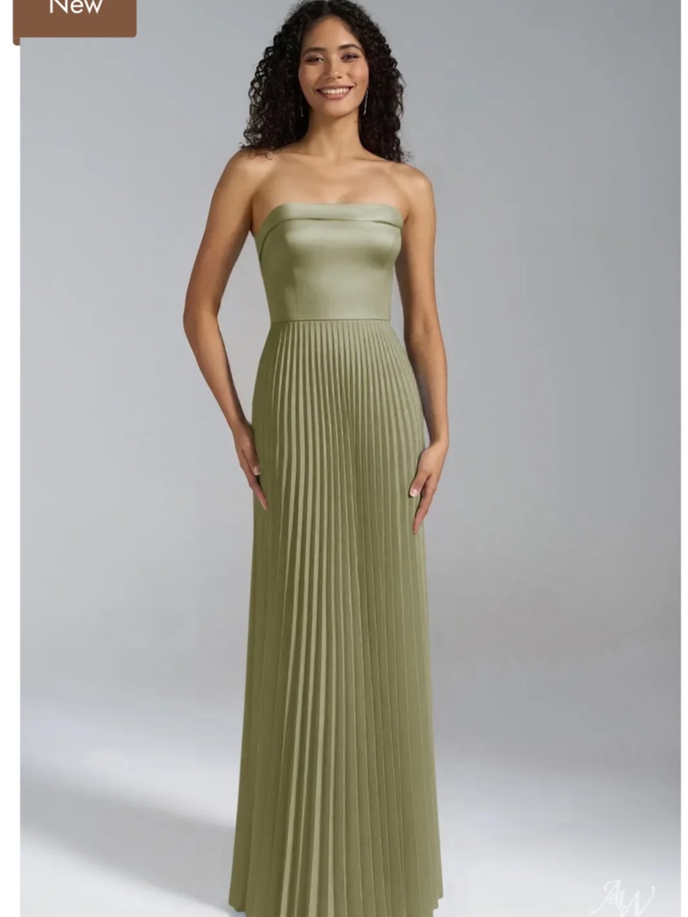AW BRIDAL Strapless Olive Green Pleated Maxi Dress